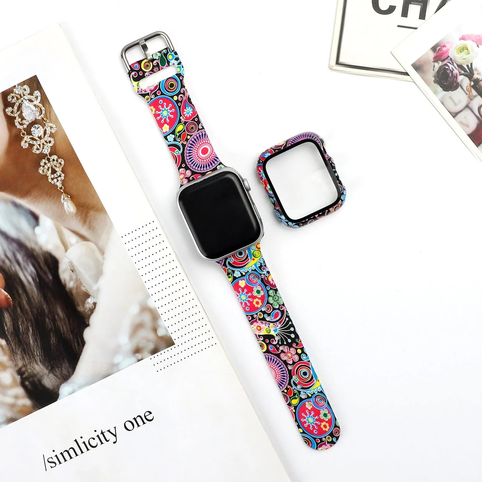 Printed silicone watch strap for Apple iWatch in multiple sizes and design options