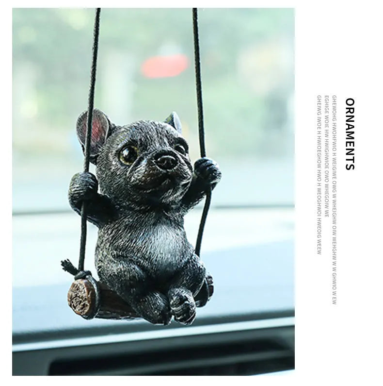 Cartoon bulldog resin car pendant hanging from rearview mirror in black colour option
