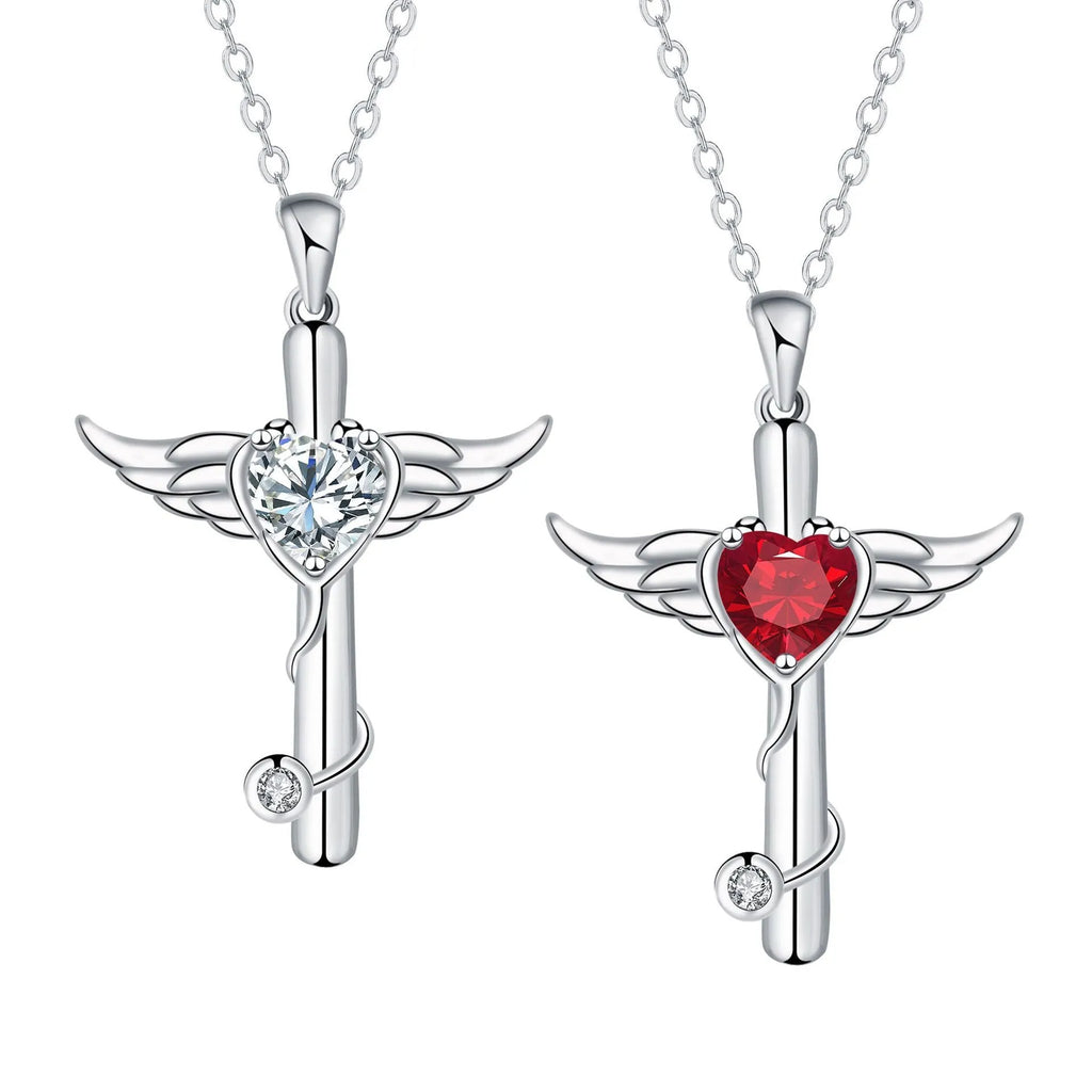 Copper cross stethoscope necklace with wings design in white diamond or red diamond colour