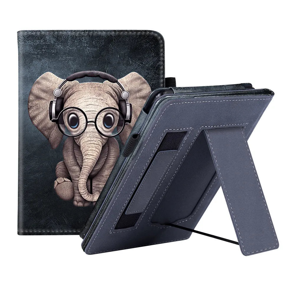Kindle Paperwhite 11 leather case with wrist bracket showing calf leather exterior