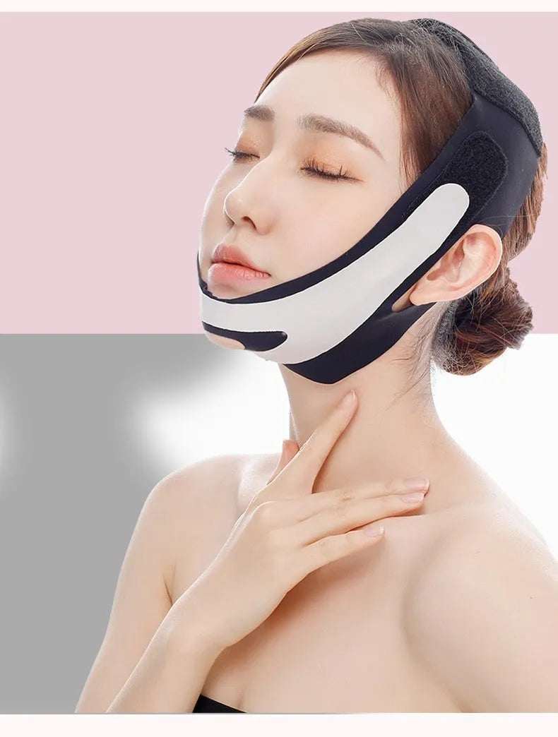 Pink and black elastic V face bandage facial care tool with far infrared option