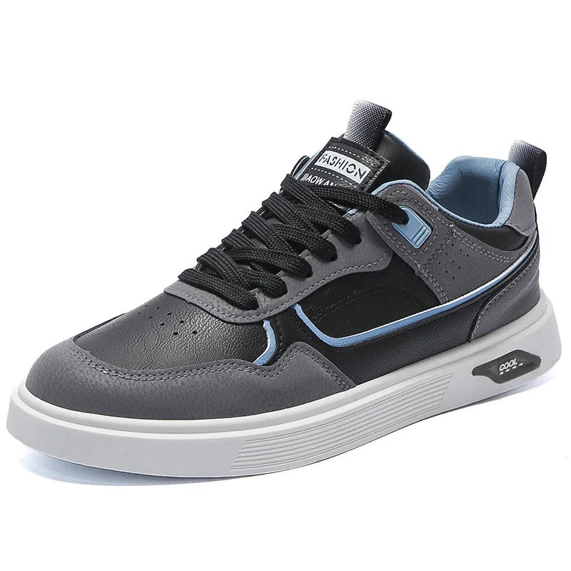 Men's low-top canvas board shoes in black, beige, or gray with mesh lining and round toe