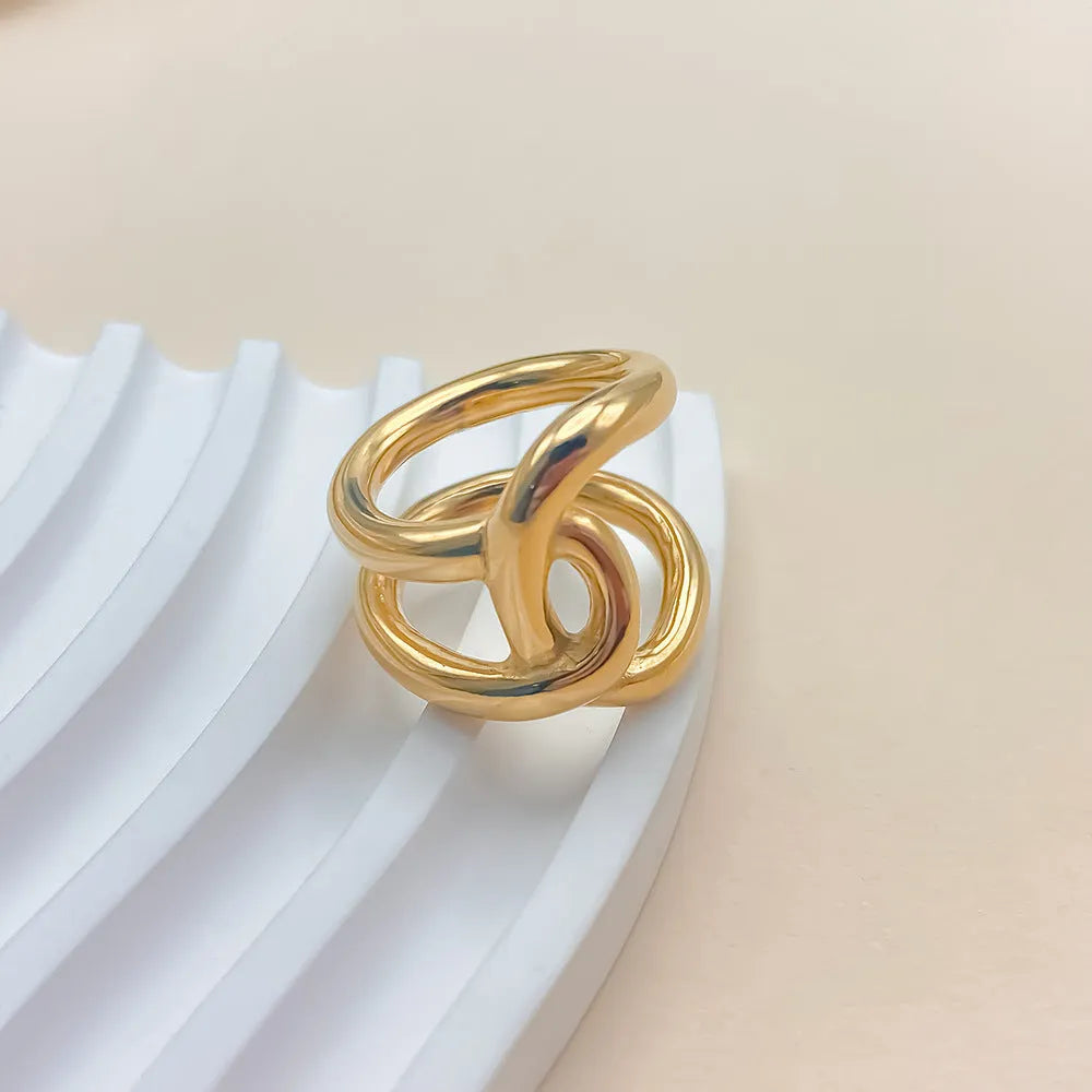 Women's stainless steel adjustable knot ring with geometric U-shape and opening design