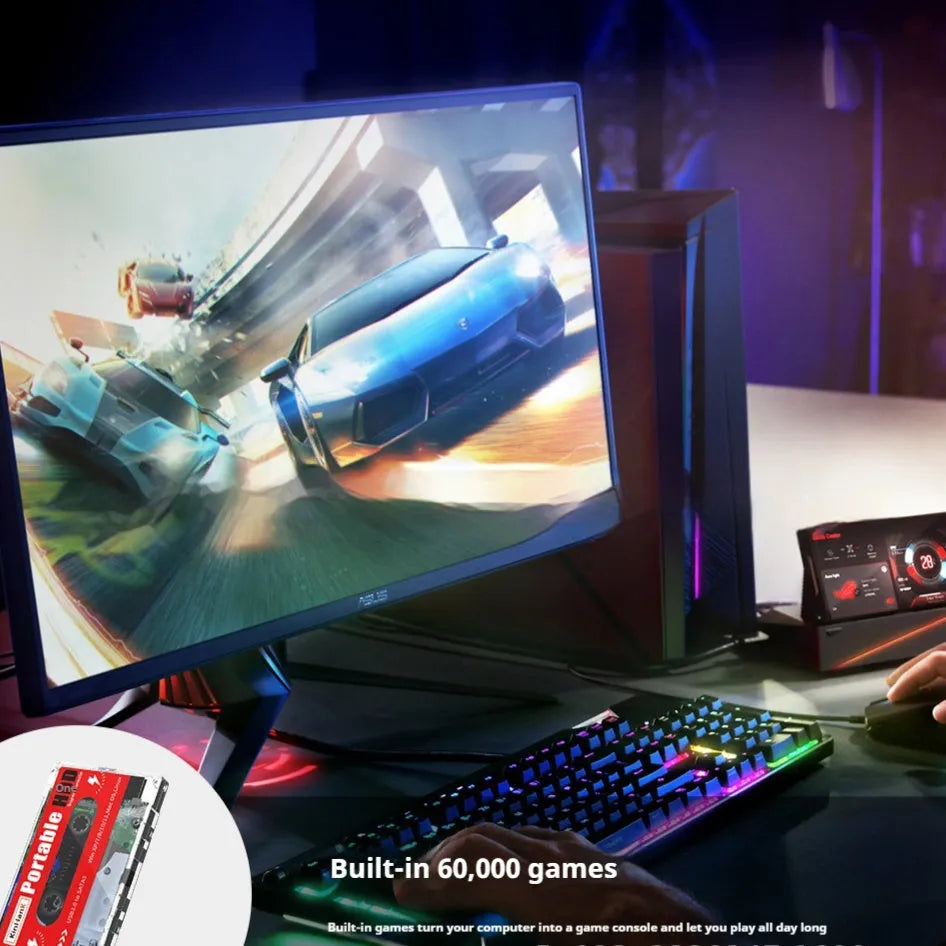 External 2TB mechanical hard drive for mobile gaming with USB cable and compact PC enclosure