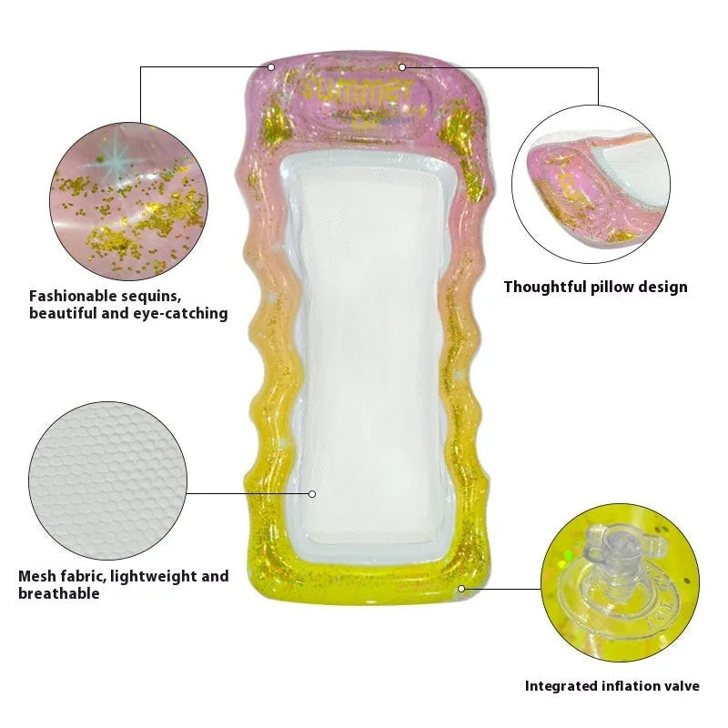 PVC inflatable floating row with thick sequins and wave design in multiple colour patterns