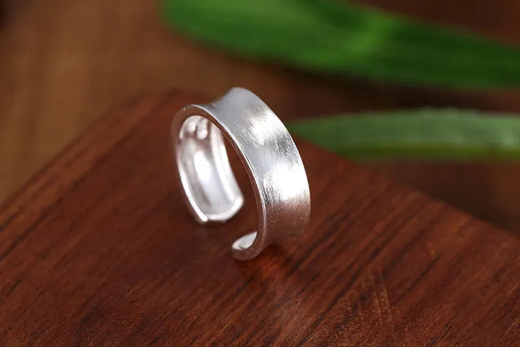 Adjustable open ring geometric design frosted sterling silver jewellery