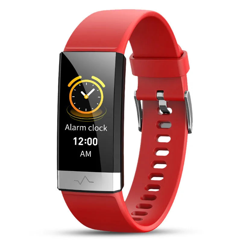 V19 smart fitness bracelet with black TPU strap showing ECG and SpO2 monitoring on screen