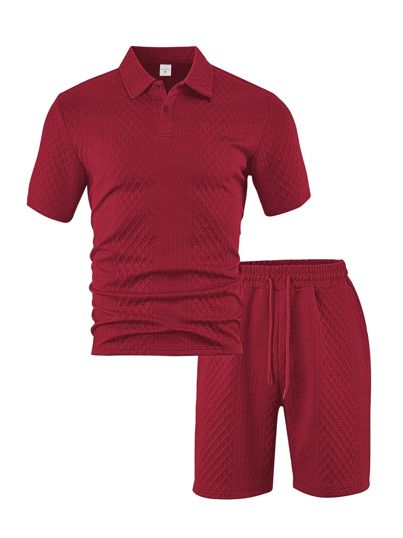Men's figured cloth short sleeve suit with polo shirt and matching trousers in sports leisure style
