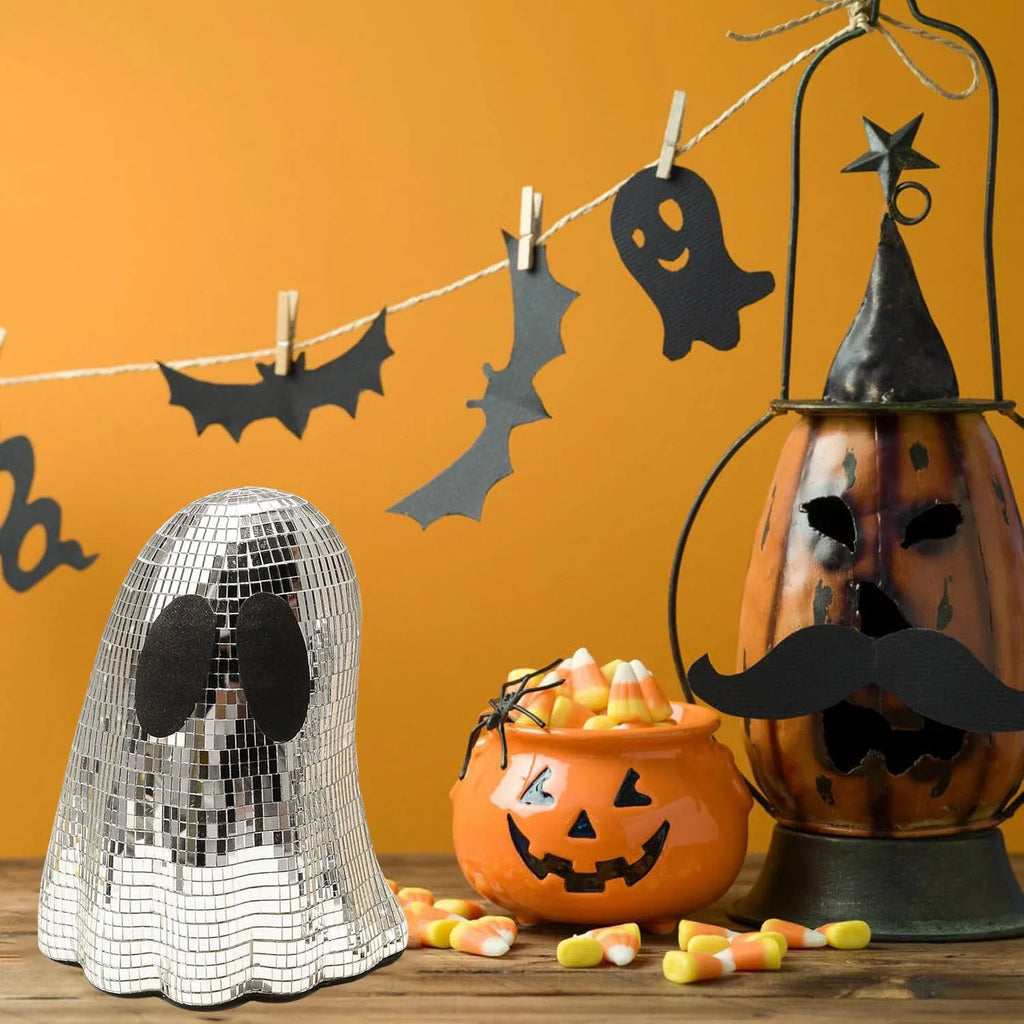 Silver Halloween ghost mosaic mirror patch decoration on desktop