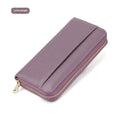 Genuine leather long bifold wallet for women with RFID protection in a choice of six solid colours.