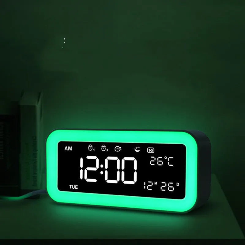 Blue multifunctional LED atmosphere light alarm clock with digital display and rectangular design
