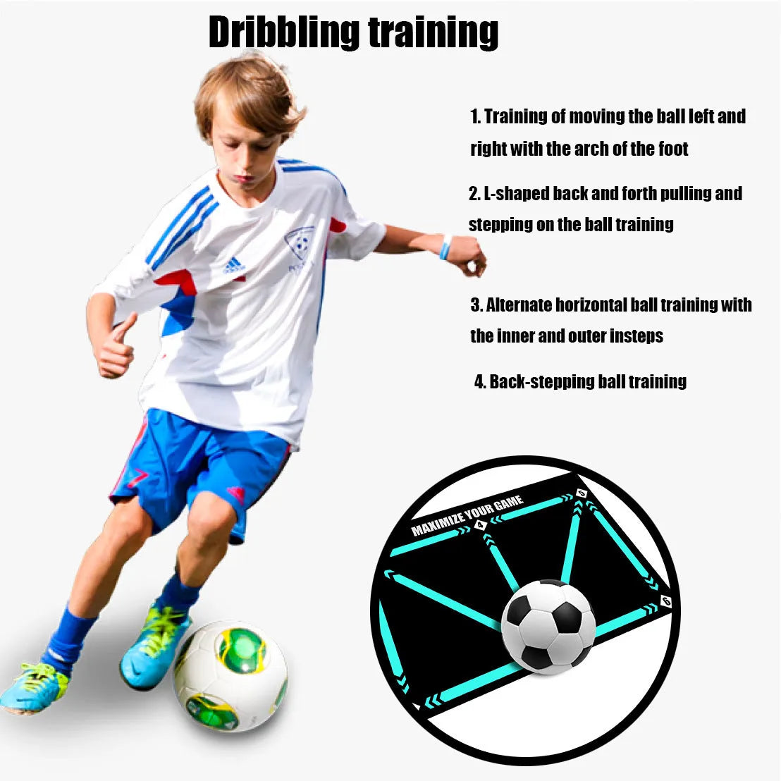 Black football training mat measuring 60x90 cm for non-slip practice