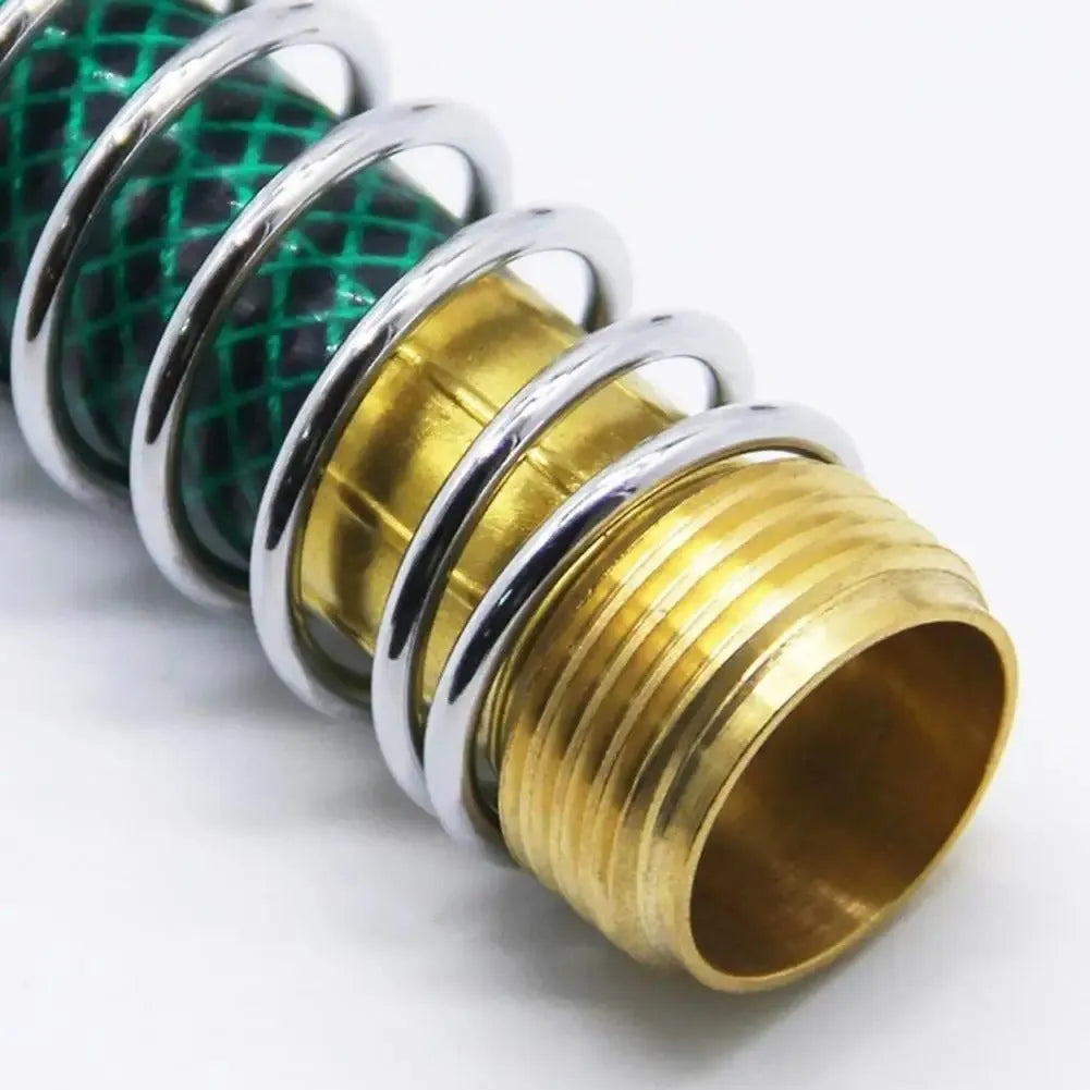Brass garden hose connector with spiral spring, 15 cm long, with 3/4 inch threaded fittings
