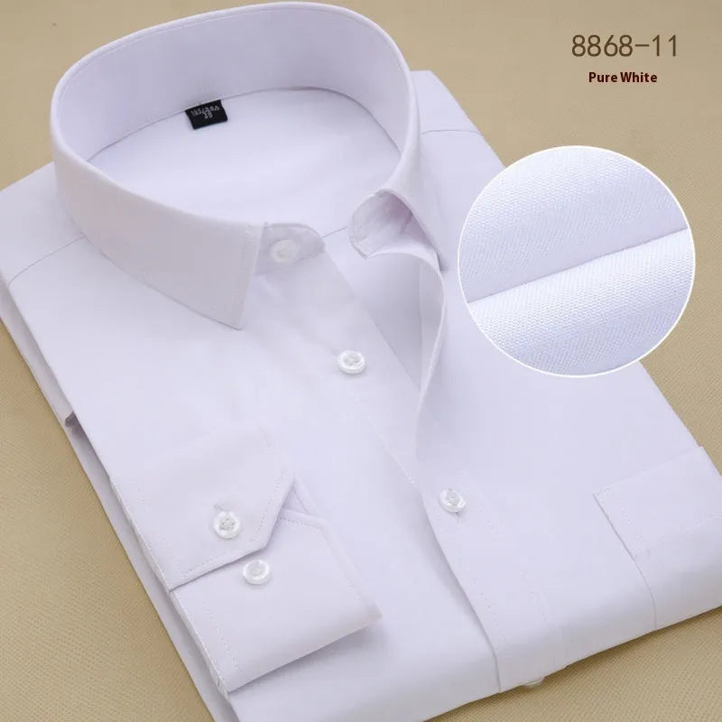 Men's black slim fit cotton business shirt with long sleeves and solid colour design