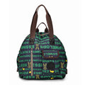 Women's lightweight nylon backpack in black, khaki, or green letter rabbit colours showing sandwich pocket design