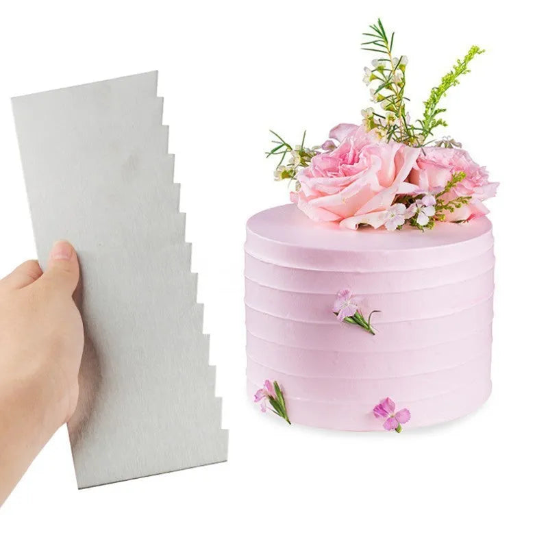 Stainless steel cream scraper cake decorating tool with polygon patterns