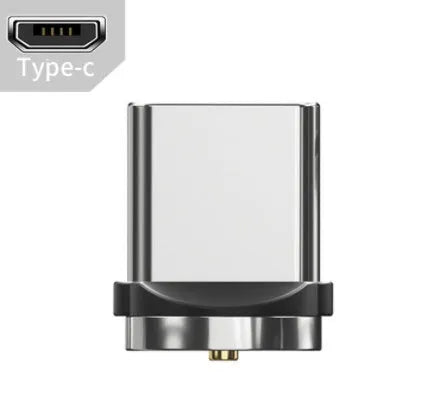 Essager rotating magnetic USB charging cable with LED light in black, shown with Android and Type-C magnetic tips.