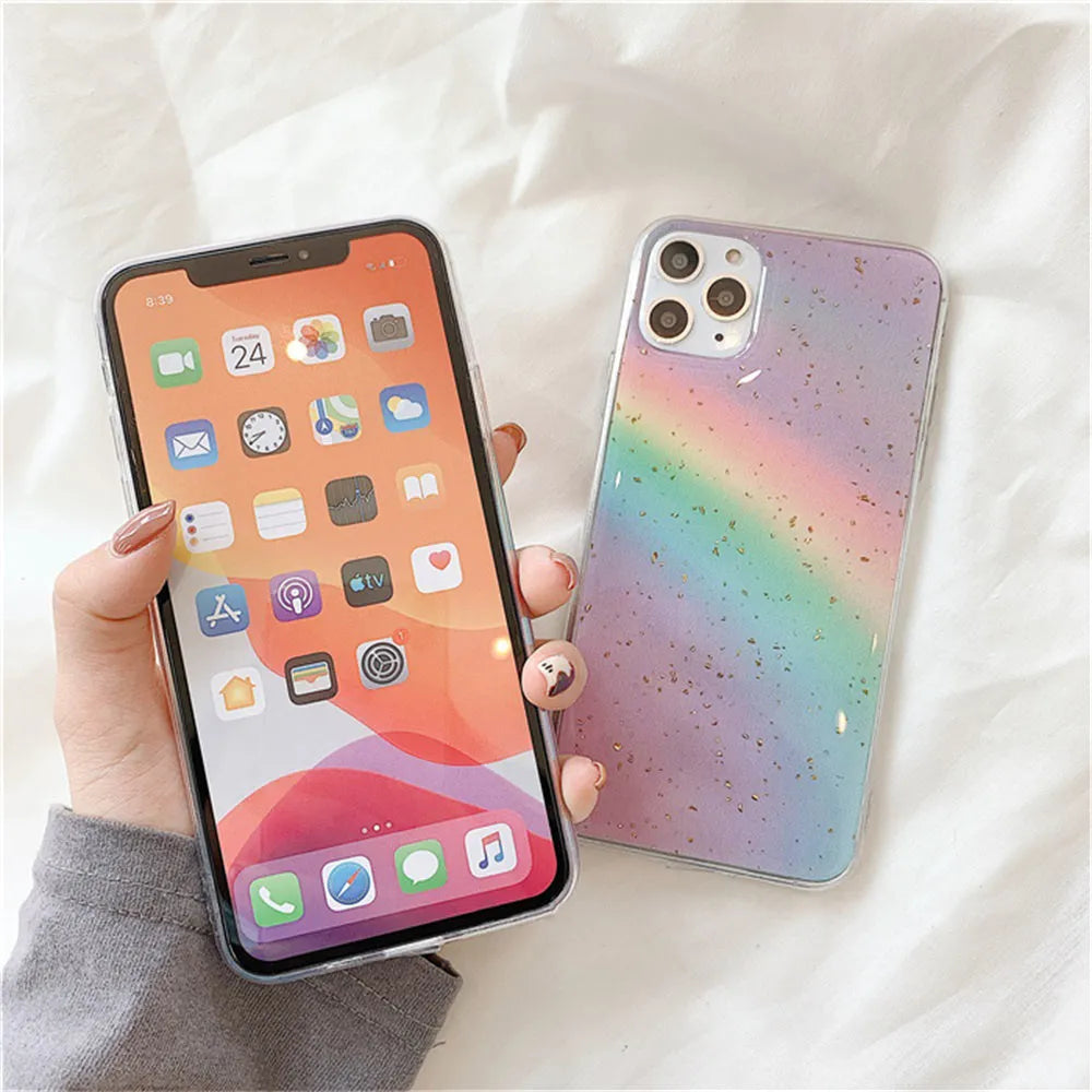 Rainbow gradient stripe phone case for iPhone with Japanese Korean style design