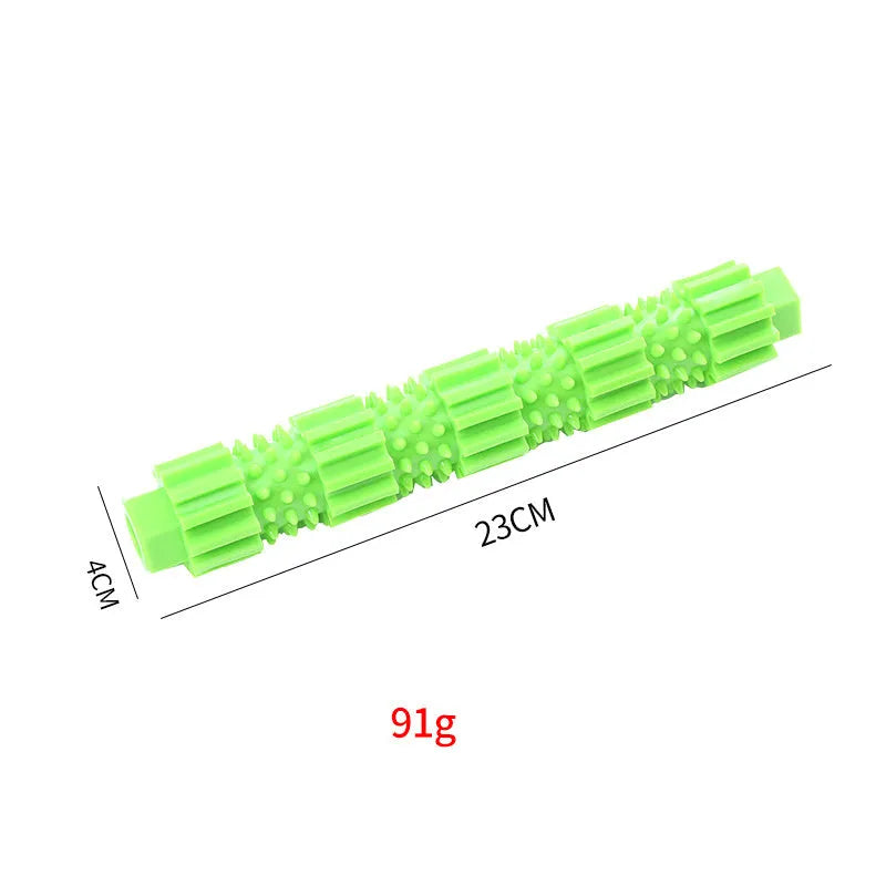 Green and orange durable rubber dog chew toy with textured surface for aggressive chewers.