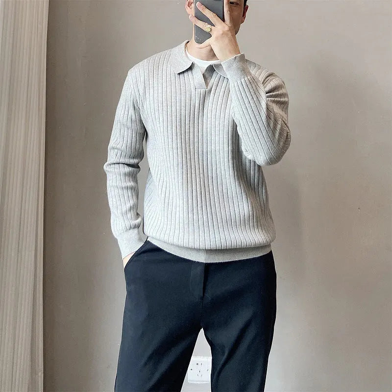 Men's loose knit sweater in rabbit fur modal fabric showing texture detail