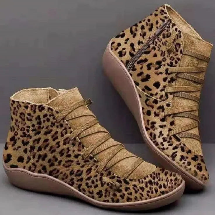 Women's casual flat booties with wedge heel and round toe in multiple colour options