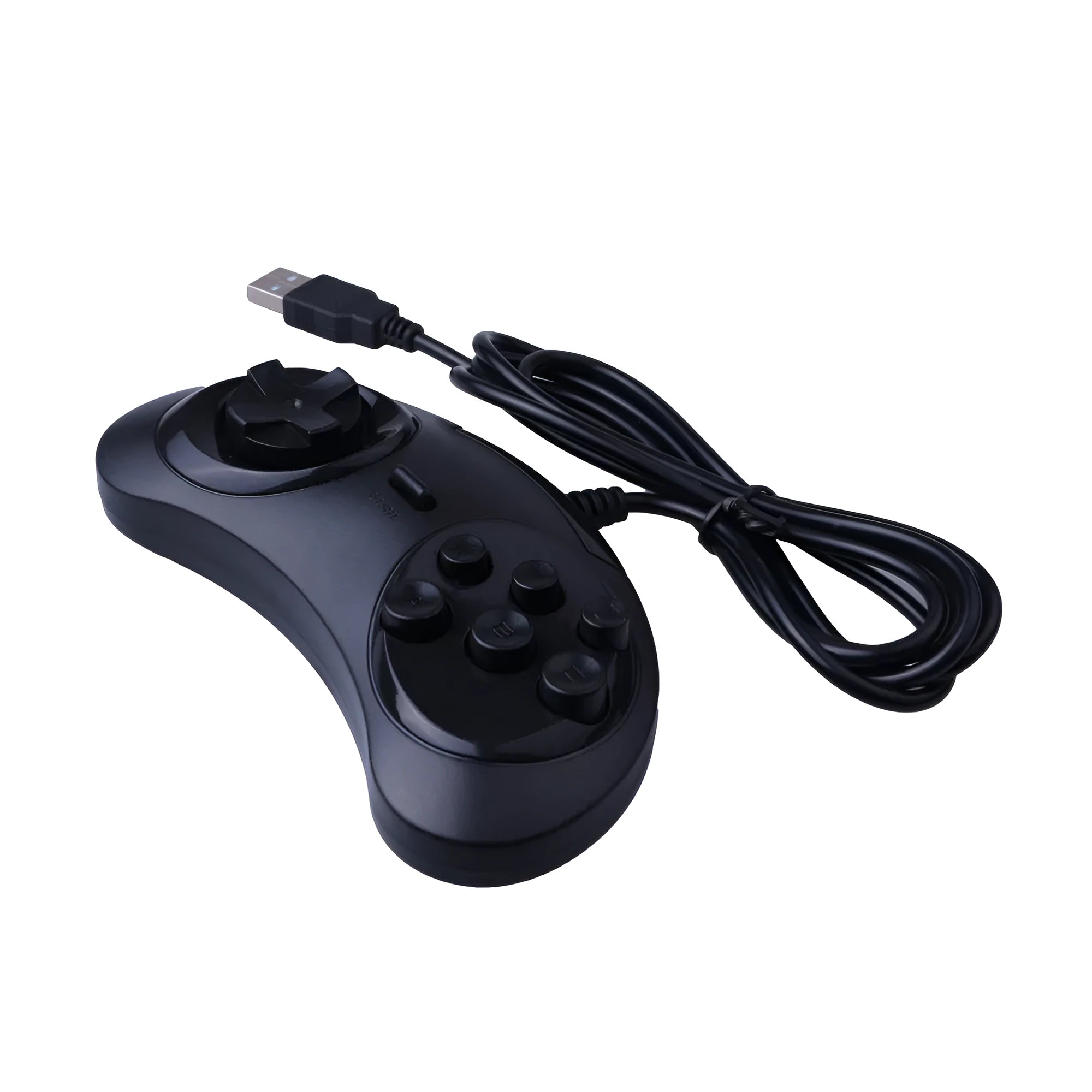 Black Sega USB wired game controller for PC with 1.8-metre cable.