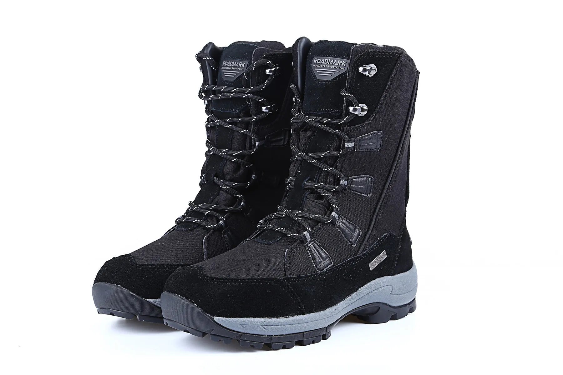 Women's genuine leather thermal snow boots in black, mid-calf length with rubber sole