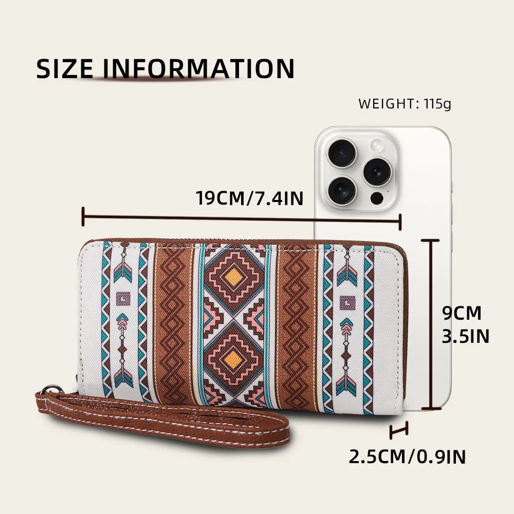 Bohemian wind belt patterned RFID wallet in canvas with dimensions 20x10x2cm