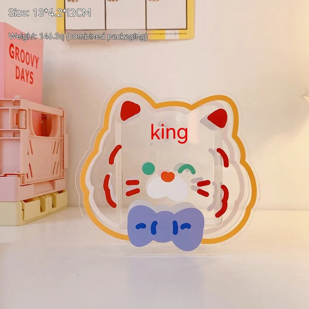 Square clear acrylic storage box with cute character theme decoration for desk organisation