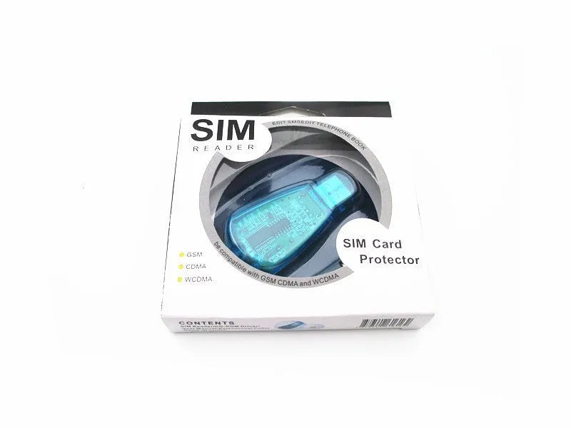 Blue USB SIM card reader for mobile phone data management on computer