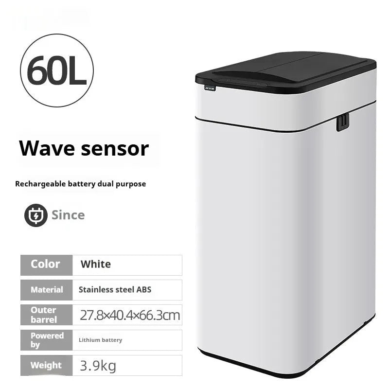 Stainless steel smart inductive trash can with square shape available in multiple sizes for kitchen and office