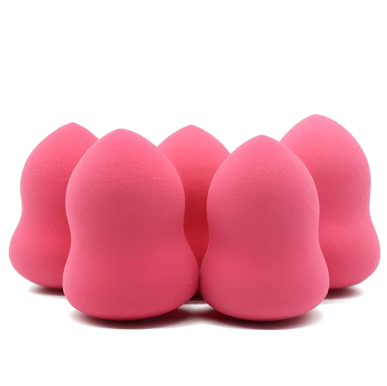 Pink hydrophilic non-latex makeup sponge measuring 4 by 4 by 5.6 centimetres.