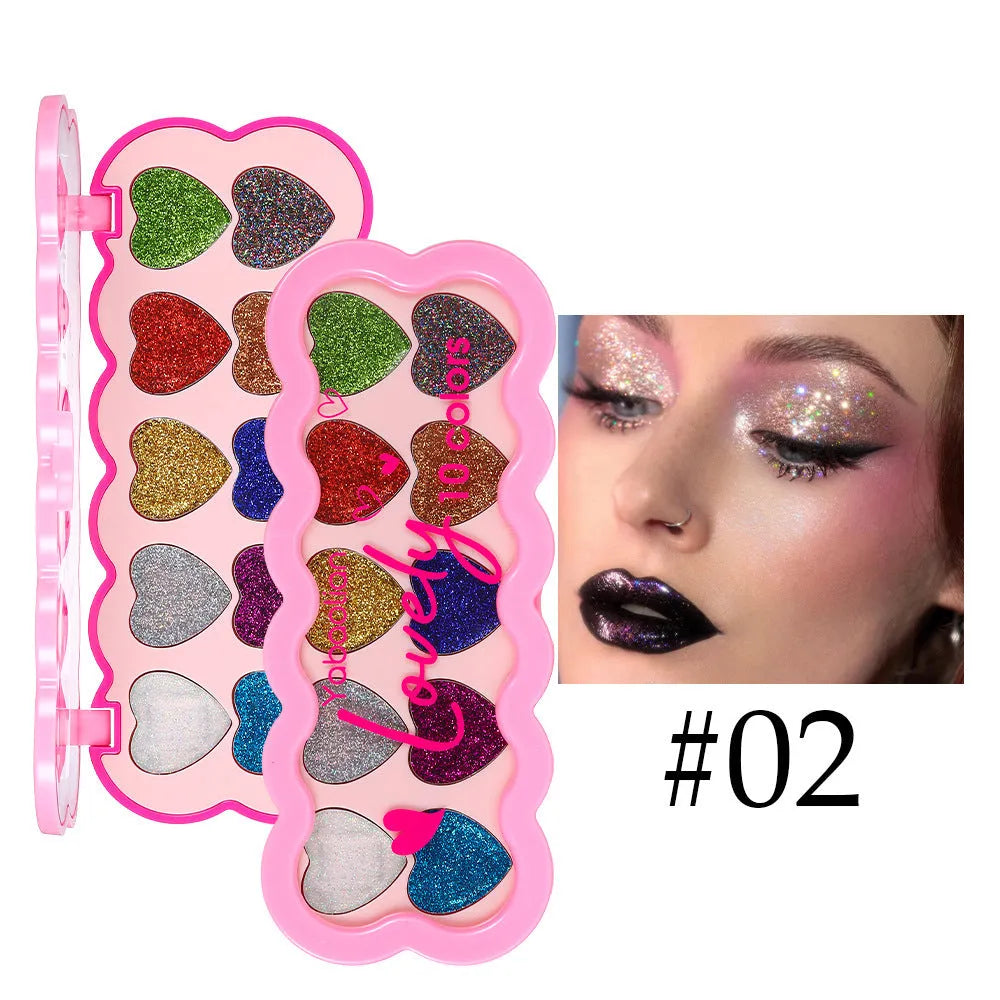Ten-colour pearlescent eye shadow palette for punk and festival makeup styles