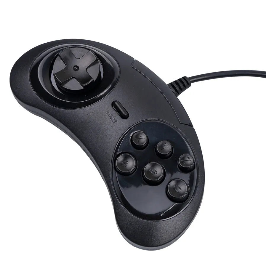 Black Sega USB wired game controller for PC with 1.8-metre cable.