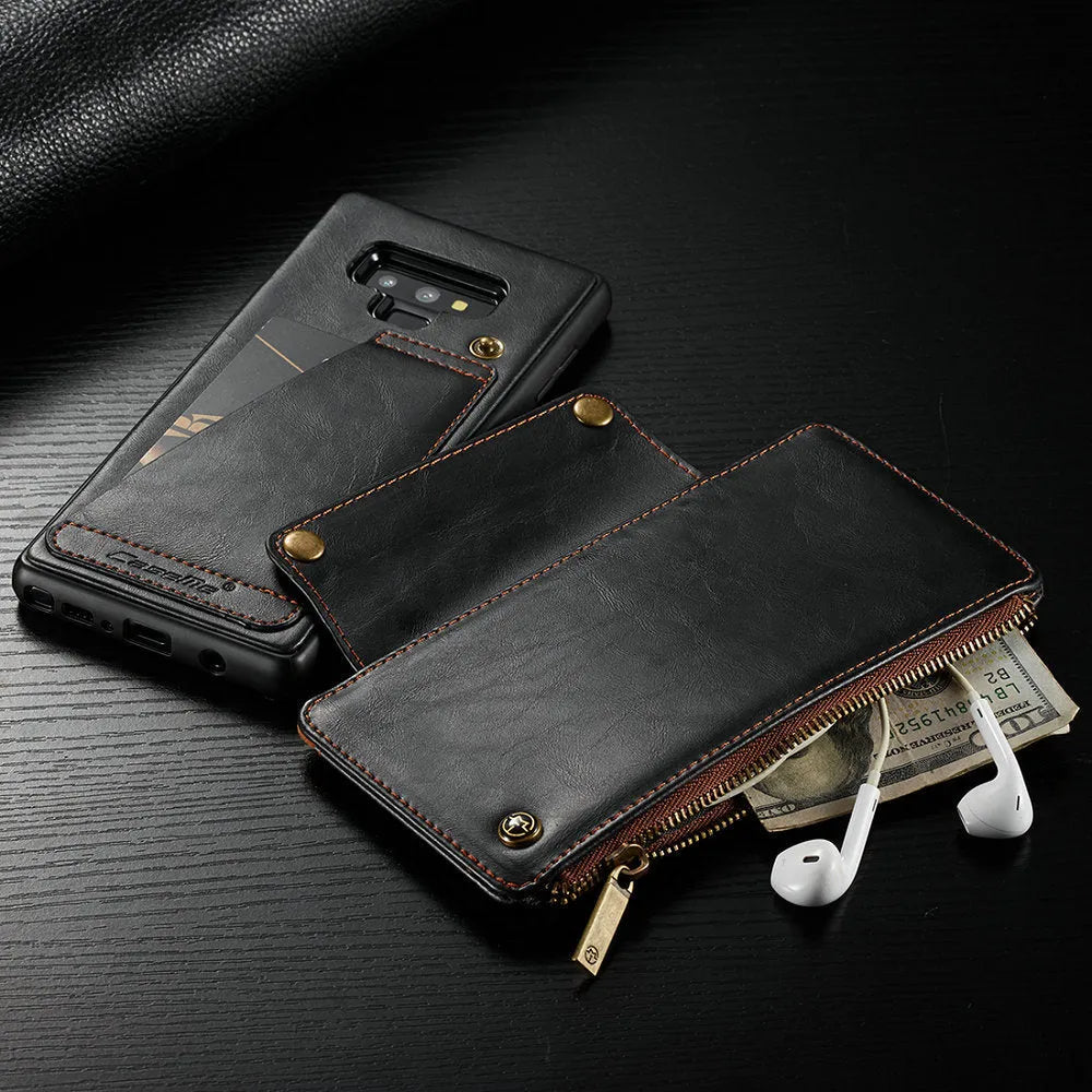 Samsung Galaxy Note9 leather flip phone case in black, brown or red colours