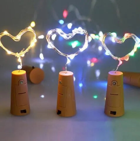 2M wine bottle light string with 20 LEDs on silver copper wire and bottle stopper