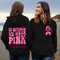 Breast Cancer Awareness pullover hoodie with retro art design and side seam pockets in pink colour.