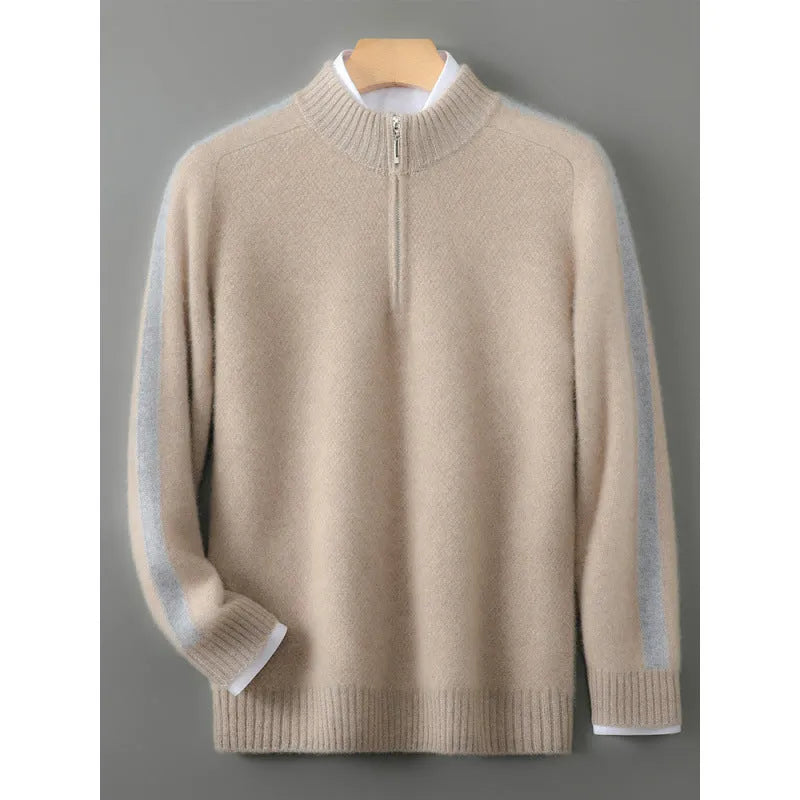 Half zip round neck wool sweater in slim fit for plus size available in four colours