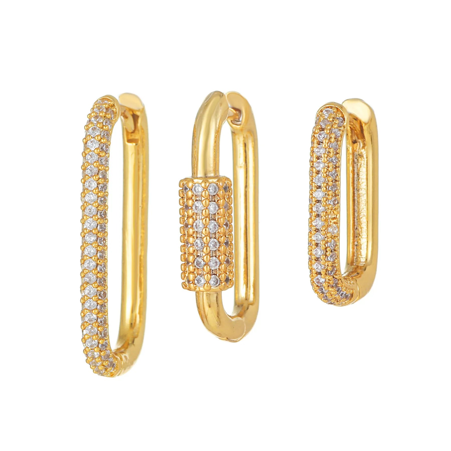 Geometric copper ear clip three-piece set with micro inlaid zircon stones in gold and white colour options