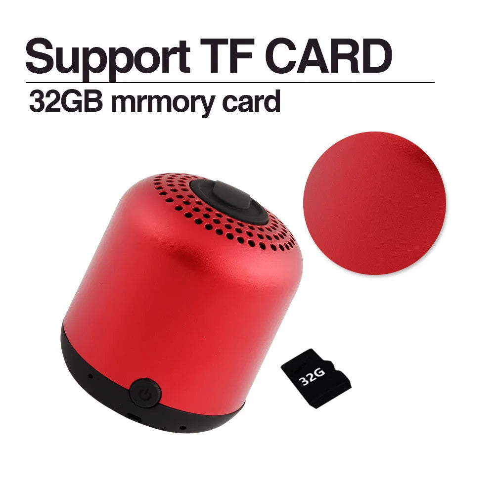 Hieha XQ11 mini cylinder-shaped portable Bluetooth speaker in black, silver, red, gold, or pink.