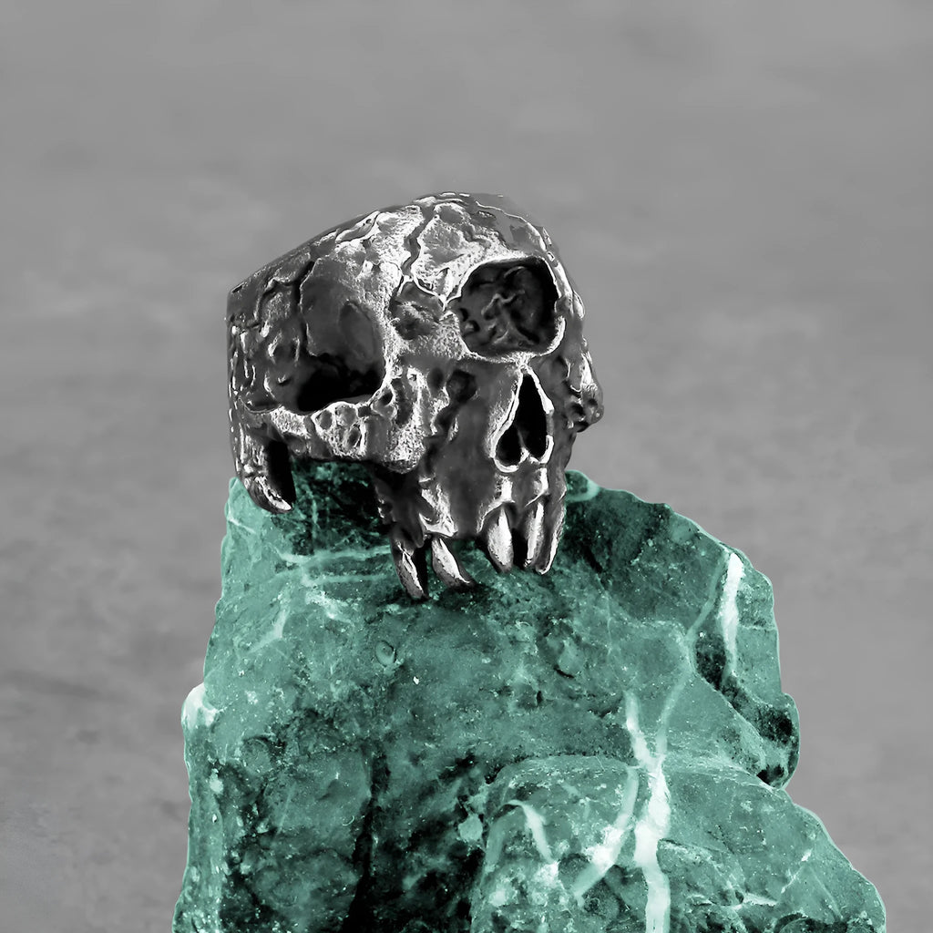 Alloy skull ring for men in punk hip hop style with electroplated finish