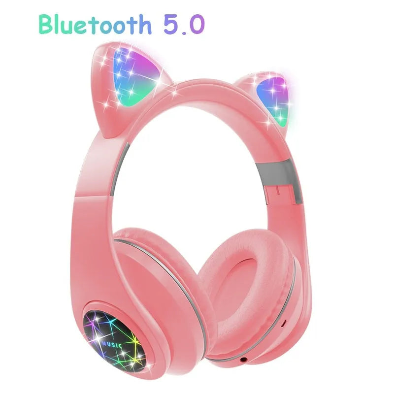 Cat ear wireless sports Bluetooth headset in black with bilateral stereo design