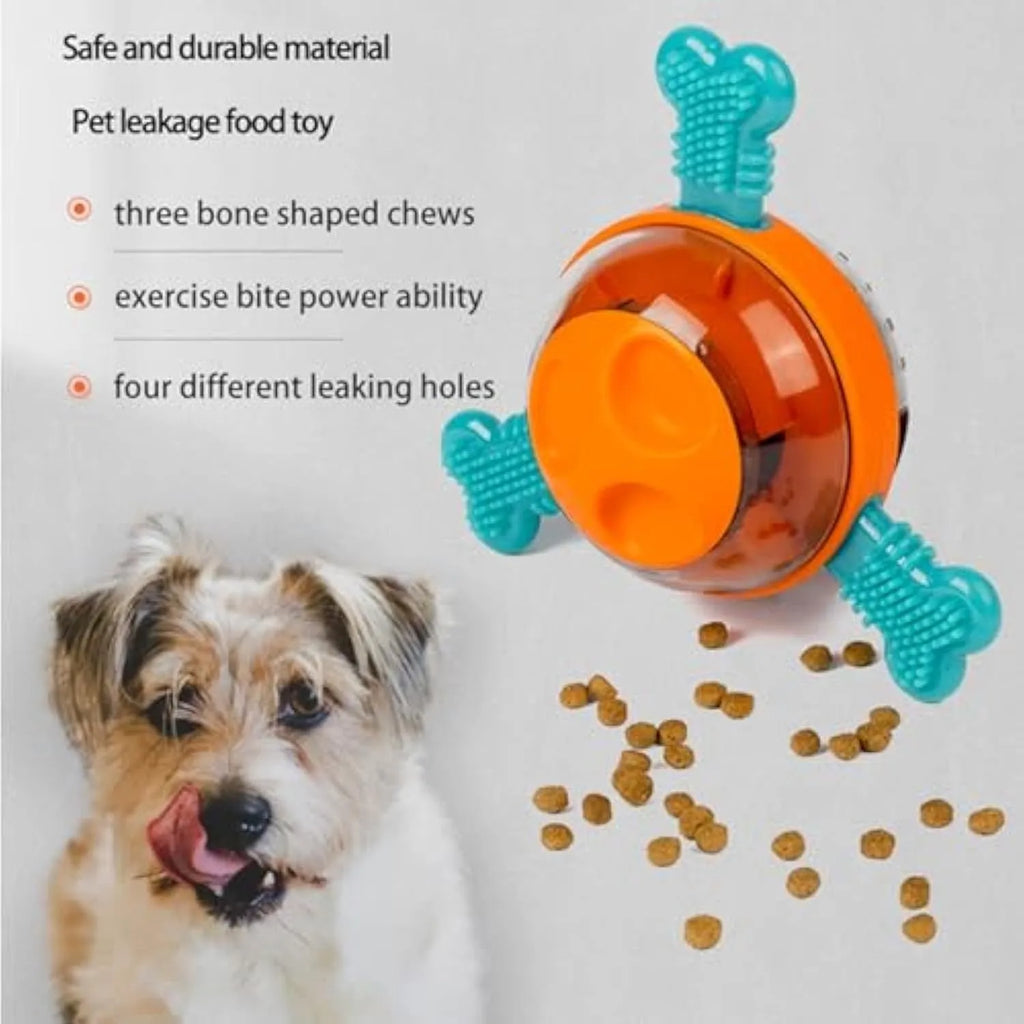 Blue interactive dog chew toy with rubber bones functioning as slow treat dispenser for small medium breeds