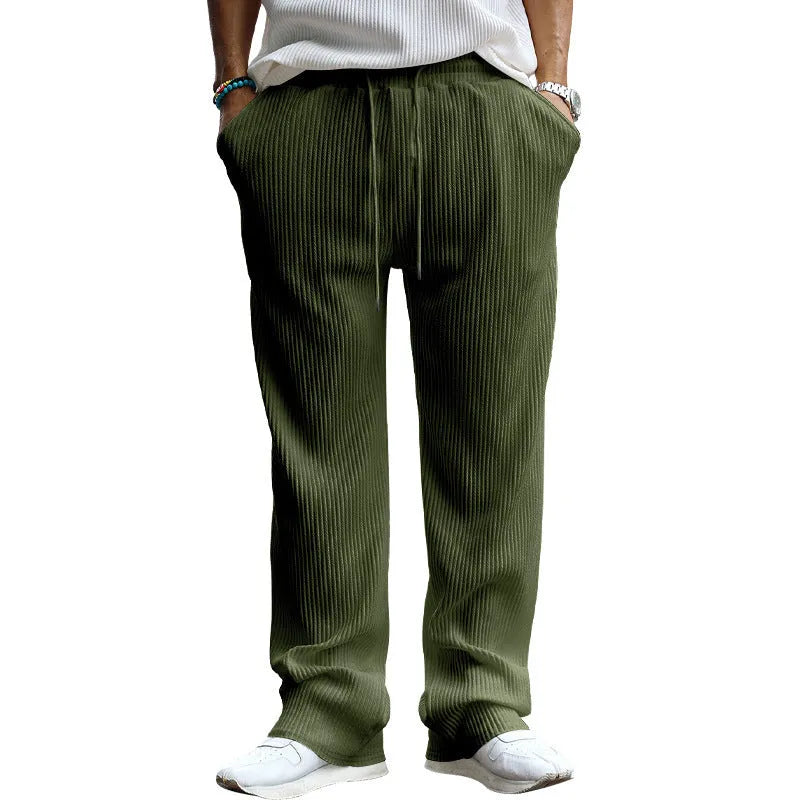 Men's loose fit high waist straight leg casual trousers in polyester with micro elasticity