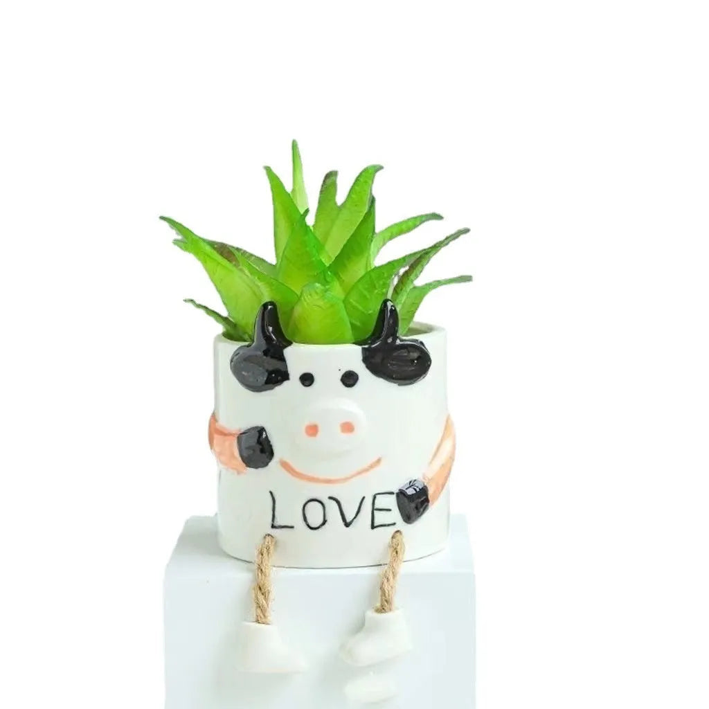 Ceramic hanging foot flowerpot with cartoon design for succulents and desktop plants