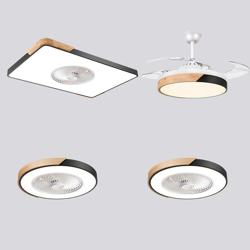 Nordic solid wood fan lamp with PVC shade in rectangular round or square shapes for living room