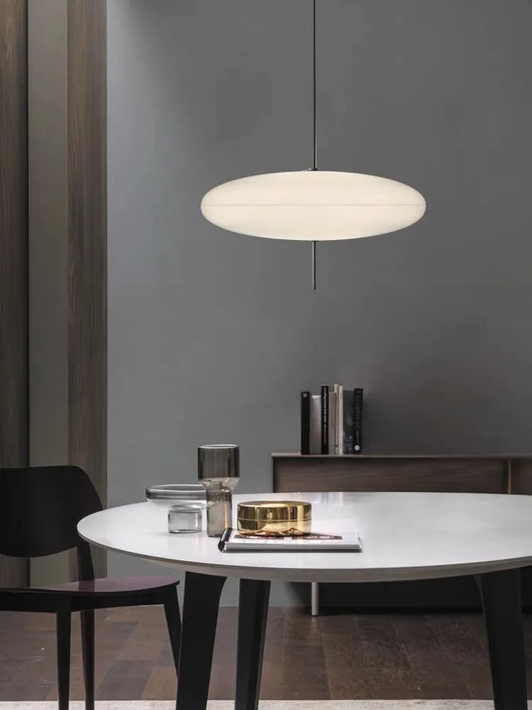 Nordic modern art retro chandelier with UFO-shaped shade in black and white colour option