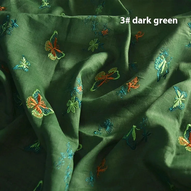 Pure ramie fabric swatch showing beige, grass green, and dark green colour options for traditional garment sewing