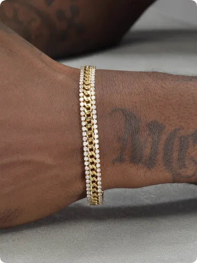Gold-plated tennis bracelet with stone inlay on a titanium steel base for men and women