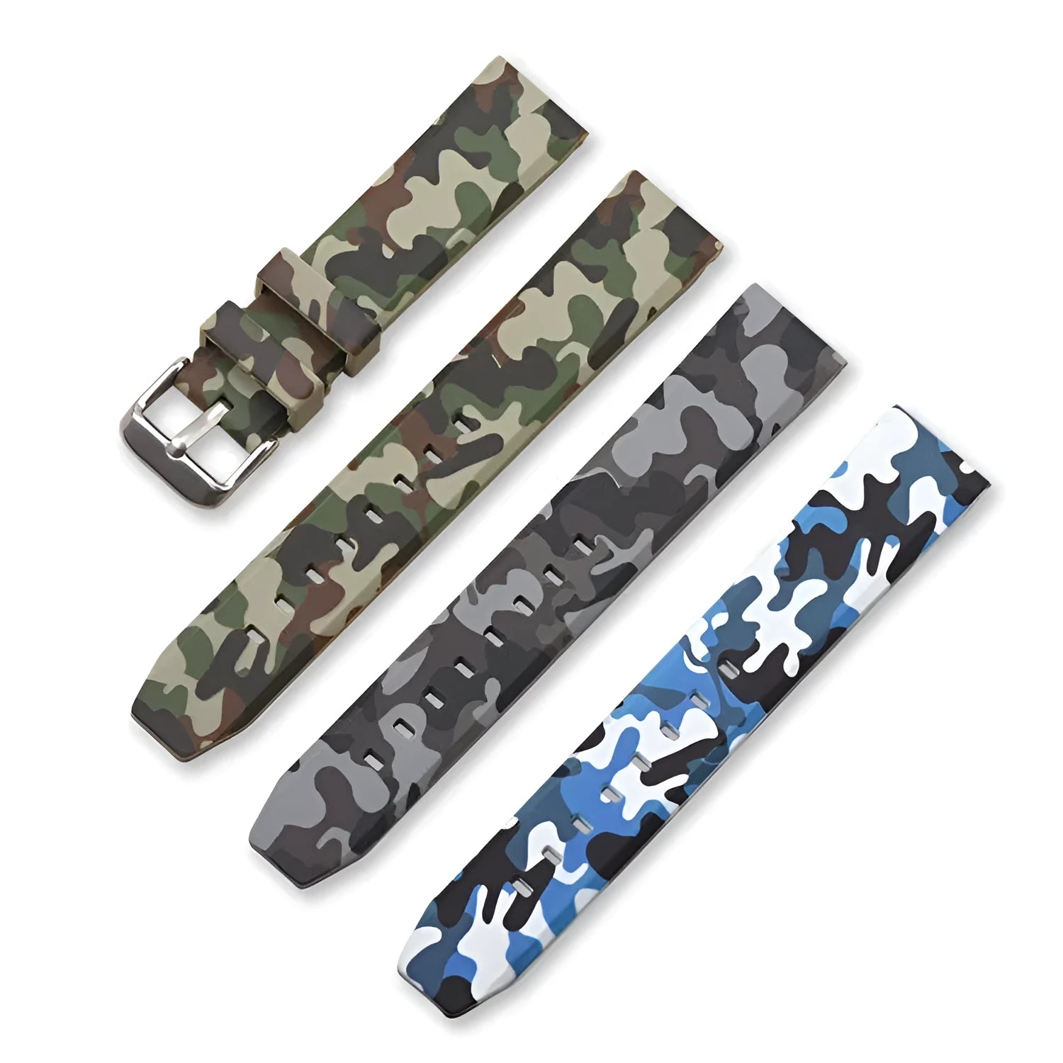 Camouflage pattern silicone watch strap in 20mm 22mm 24mm width options with green blue grey colours